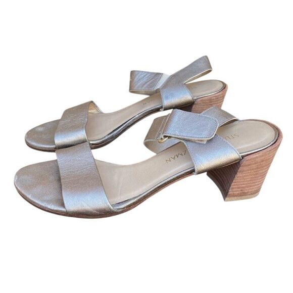 Stuart Weitzman Metallic Gold Broadband Leather Open Toe Sandals Sz 8.5 EUC! main image 2